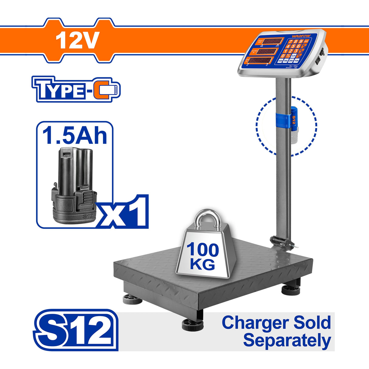 WEC1302 100kg Lithium-Ion Weighing Scale 12V With 20g graduation