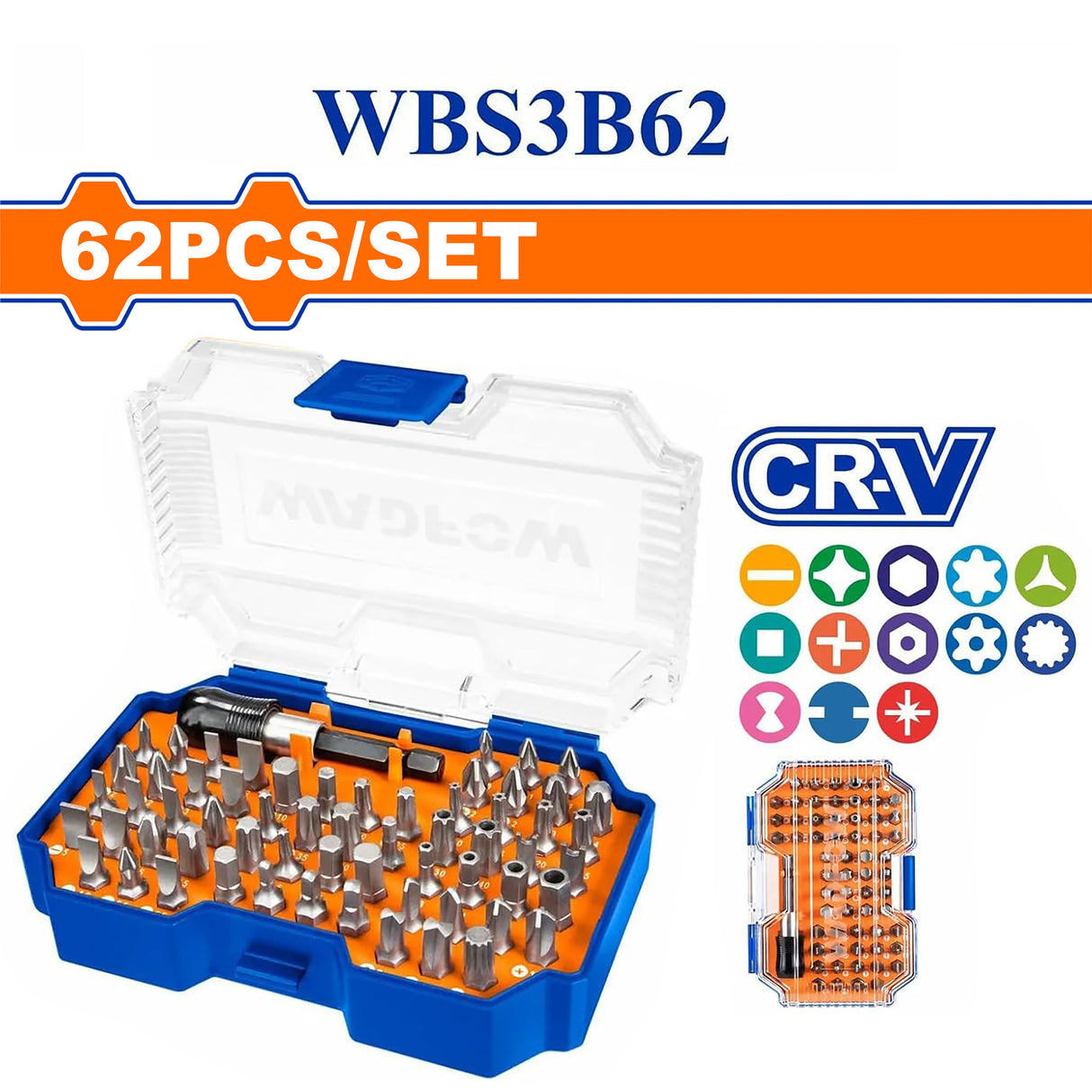 WBS3B62 Set of 62pcs CR-V Material Screwdriver Bits Set WAD-HT