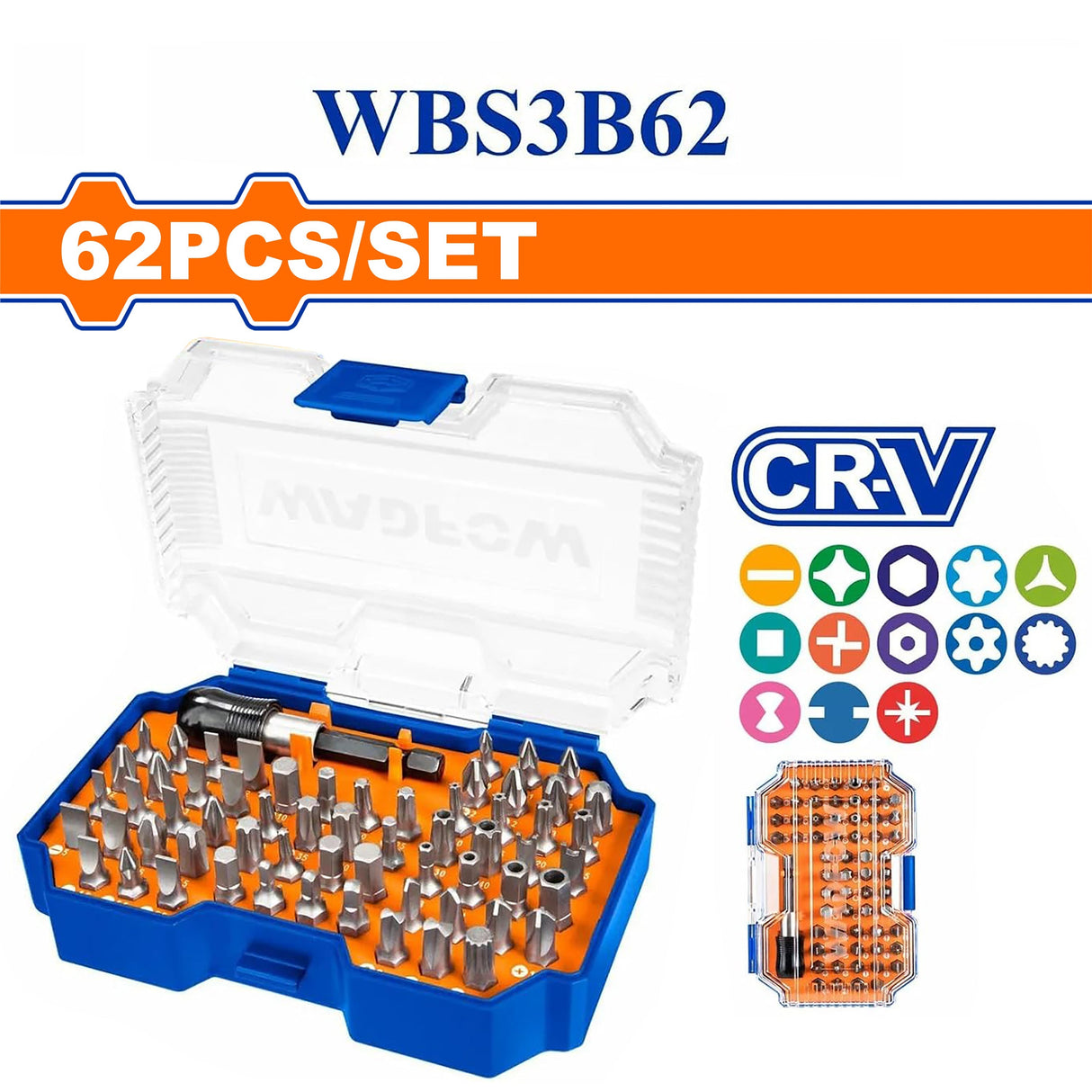 WBS3B62 Set of 62pcs CR-V Material Screwdriver Bits Set WAD-HT