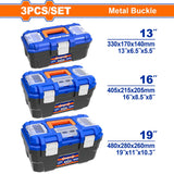 Set of (3) Plastic Tool Box Storage Organizer Case w/ metal & Plastic buckle & plastic tray