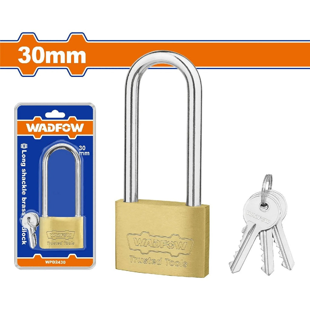 Wadfow Heavy Duty Long Shackle Brass Padlock Padlock 30mm-50mm W/ 3 Pcs Iron Keys WAD-HT