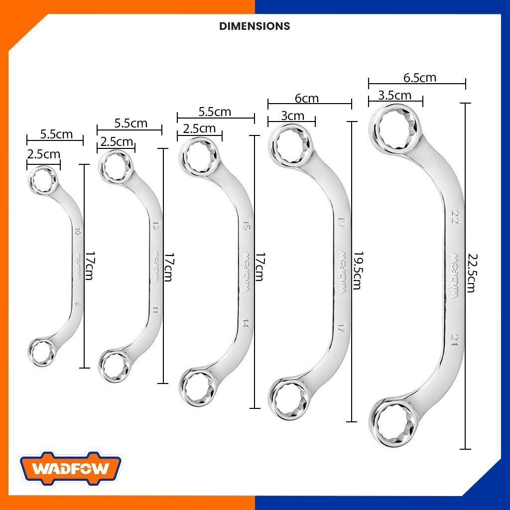 Set of 5 Half Moon Ring Wrench 8-22mm WFR3405