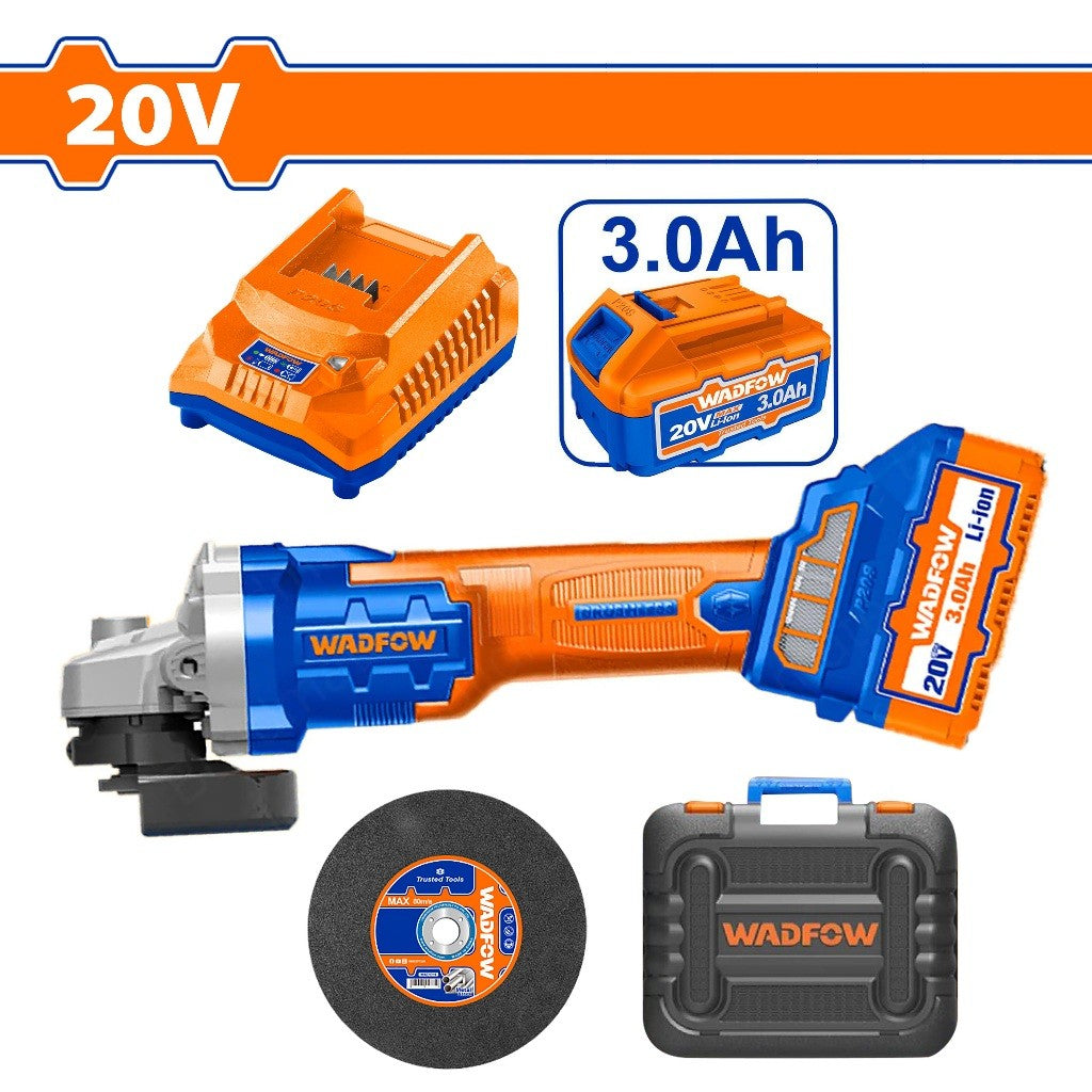 Wadfow WLAP5212 P20S/20V Lithium-Ion Cordless Brushless Motor Angle Grinder with 5PCS Cutting Disc