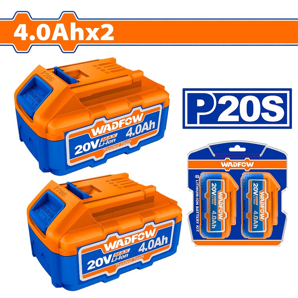 Wadfow WOS240685 2PCS/SET P20s/20v Lithium-Ion Battery Pack For Cordless Power Tool 4.0Ah