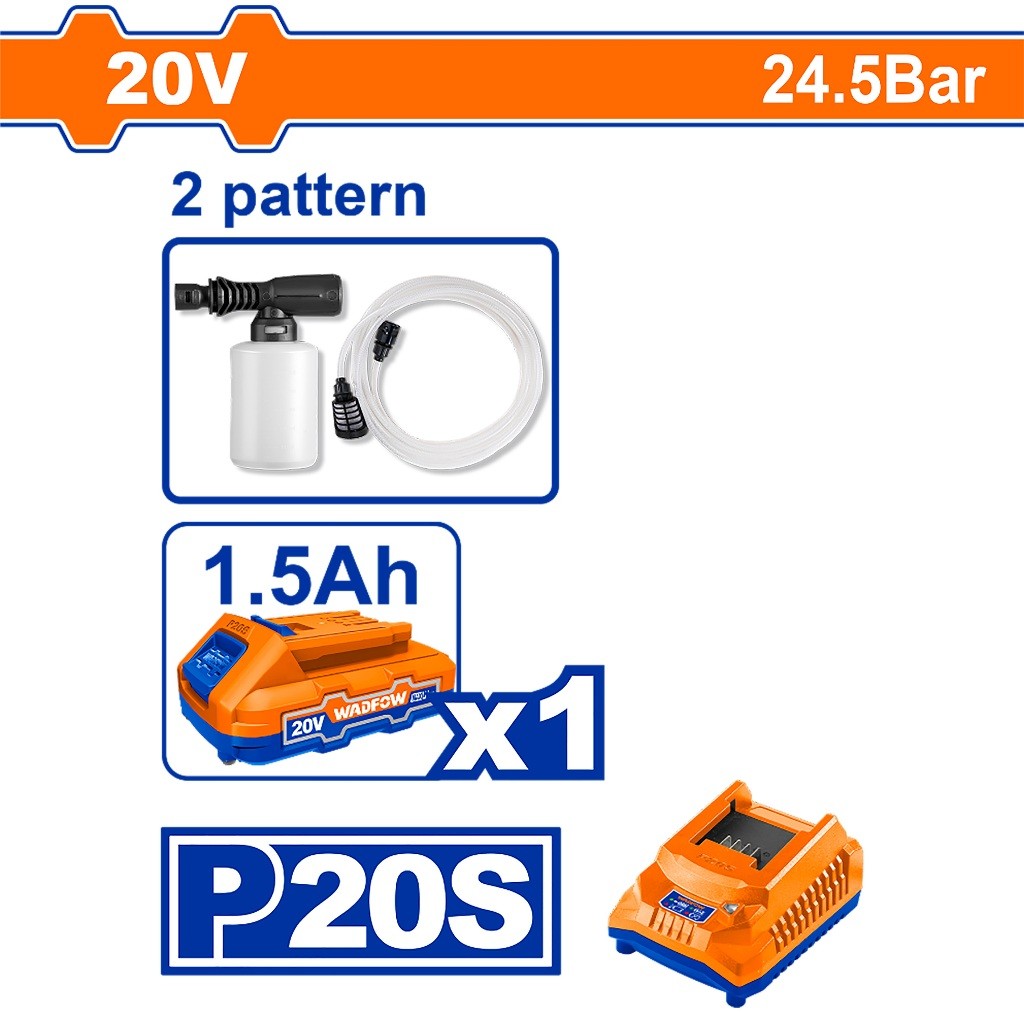 Wadfow WQX0120 P20S/20V Lithium-Ion Cordless Pressure Washer