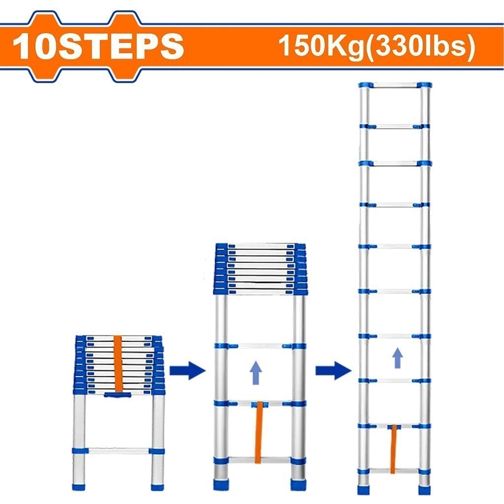 Wadfow WLD5H06 | WLD5H10 6 Steps | 8 Steps | 10 Steps (150kg/330lbs) Telescopic Aluminum Ladder