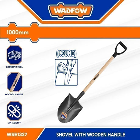 Wadfow WSE13 Carbon Steel Shovel with wooden handle Round & Square (1000mm)
