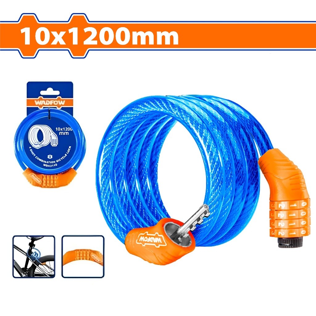 Wadfow WBK2110 10mm x 1200mm 4-Digit PVC Coated Braided Combination Bicycle Cable Lock