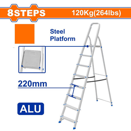 Wadfow 2-Steps to 8-Steps Aluminum & Steel Non-slip Steps with Wide Platform Household Ladder