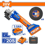 Wadfow WLAP5212 P20S/20V Lithium-Ion Cordless Brushless Motor Angle Grinder with 5PCS Cutting Disc