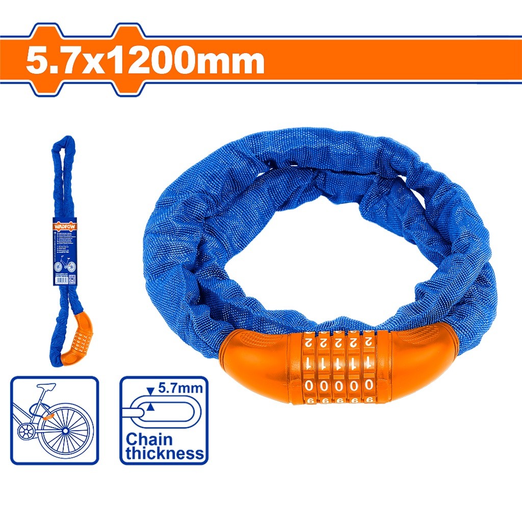 Wadfow WBK4157 5-Digit Combination Chain Lock 5.7mmx1200mm with 5-code Wheels WBK4157