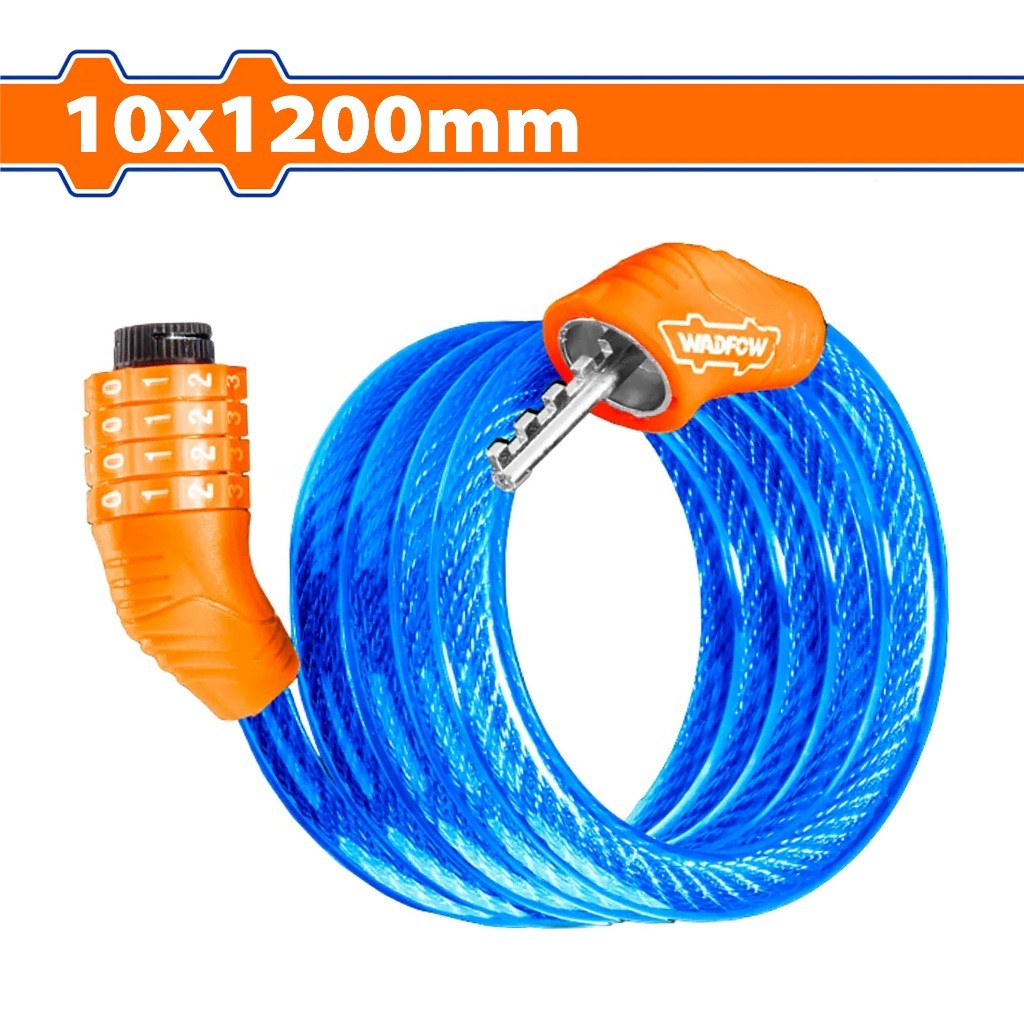 Wadfow WBK2110 10mm x 1200mm 4-Digit PVC Coated Braided Combination Bicycle Cable Lock