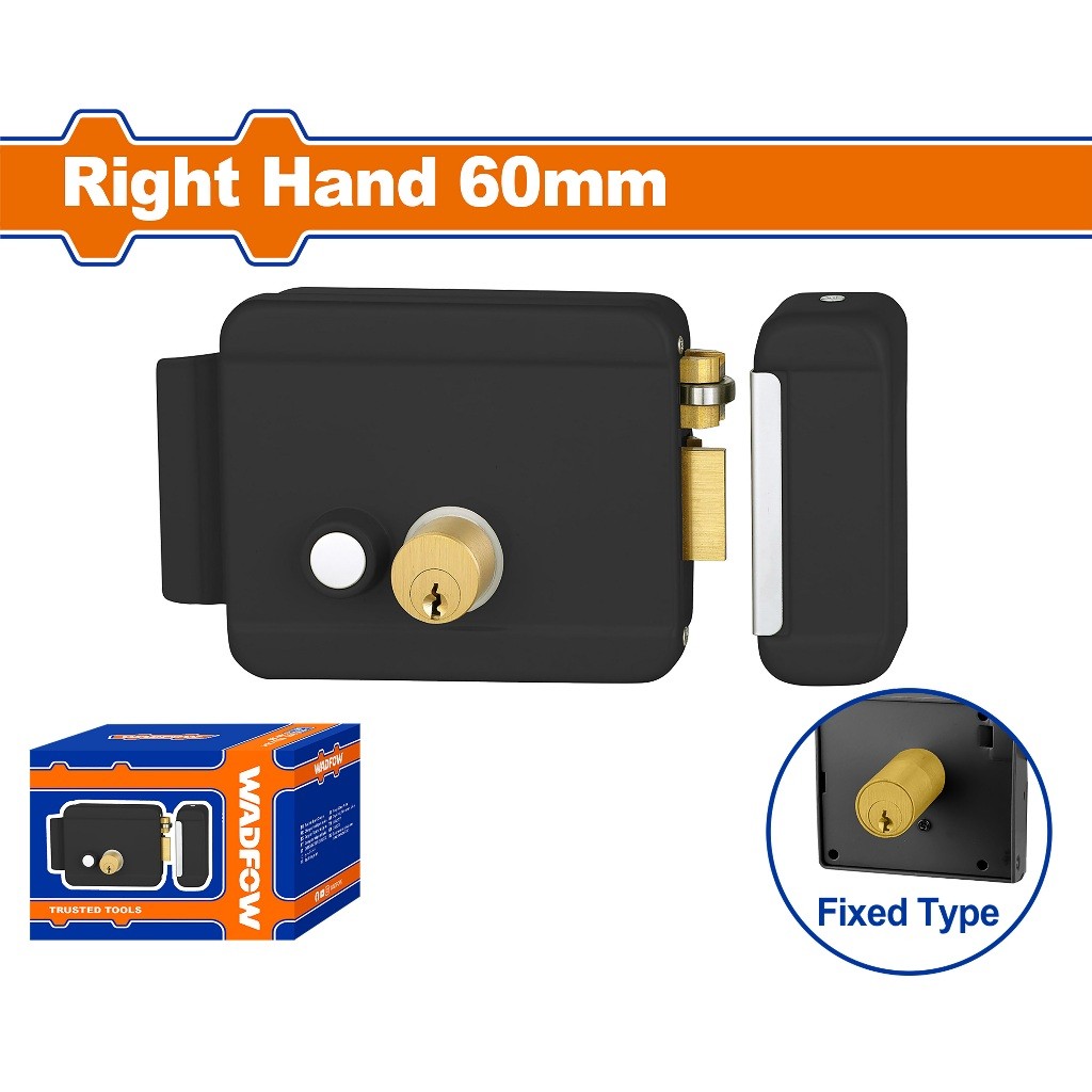 Wadfow WKLZ521 Electric Rim Lock Right Hand 60mm (DC12V±10%/1.5~3A) with 3-Brass Key