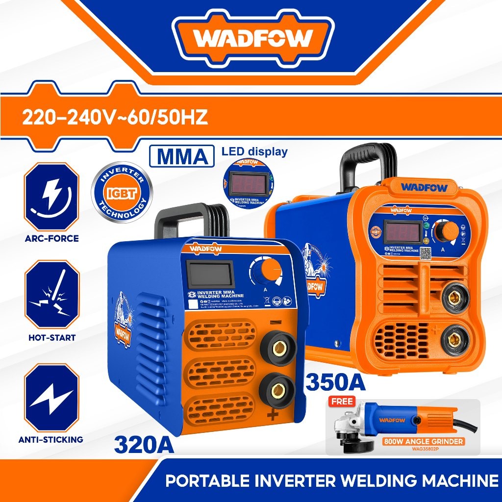 Wadfow 320A / 350A MMA Welding Machine Inverter Portable IGBT with Free Angle Grinder