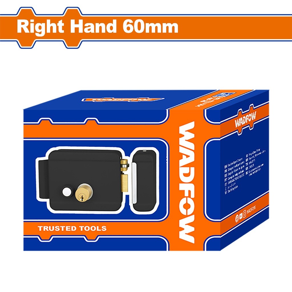 Wadfow WKLZ521 Electric Rim Lock Right Hand 60mm (DC12V±10%/1.5~3A) with 3-Brass Key