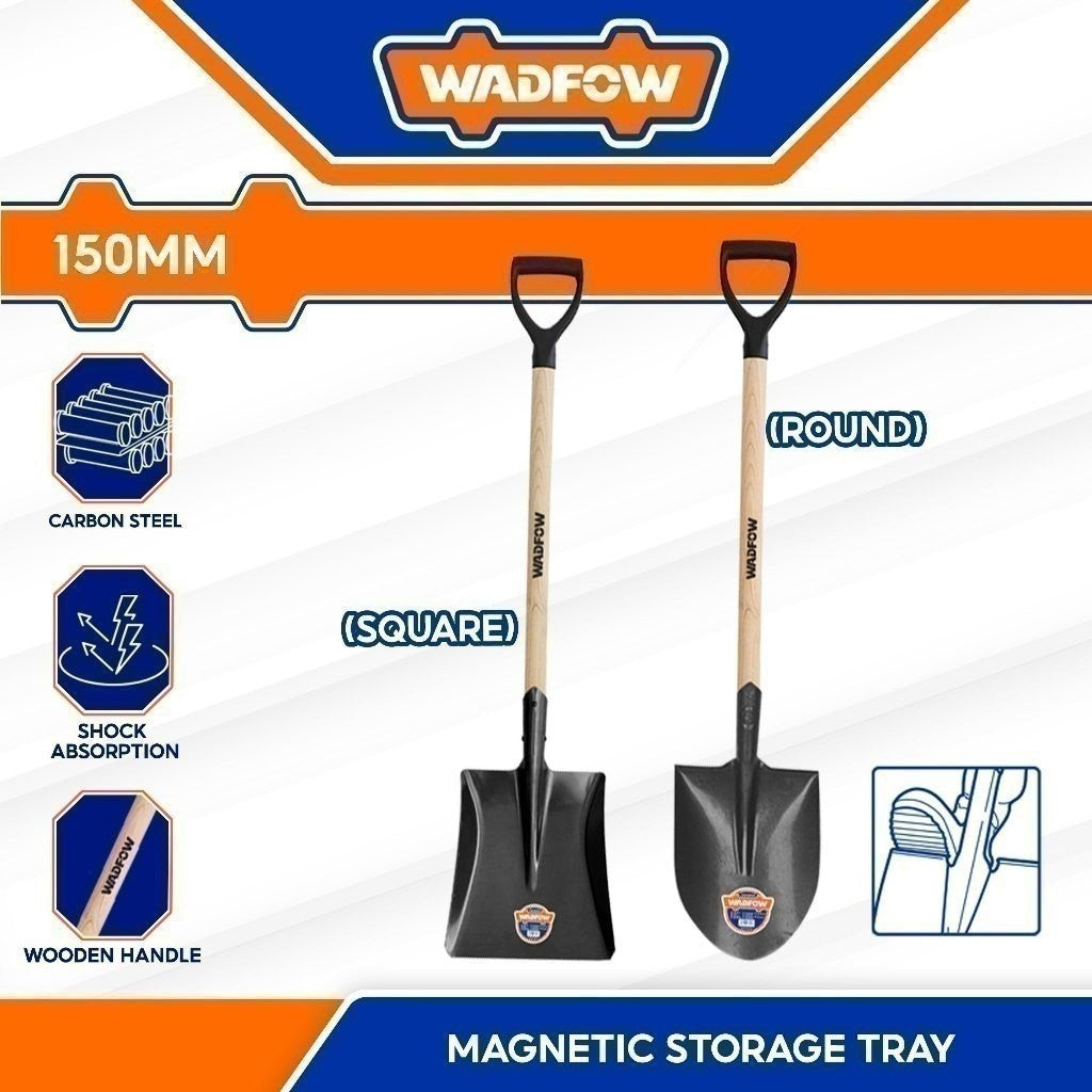 Wadfow WSE13 Carbon Steel Shovel with wooden handle Round & Square (1000mm)