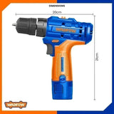 Wadfow S12 Series Lithium-Ion Cordless Drill 12v With 2Pcs Battery & Charger