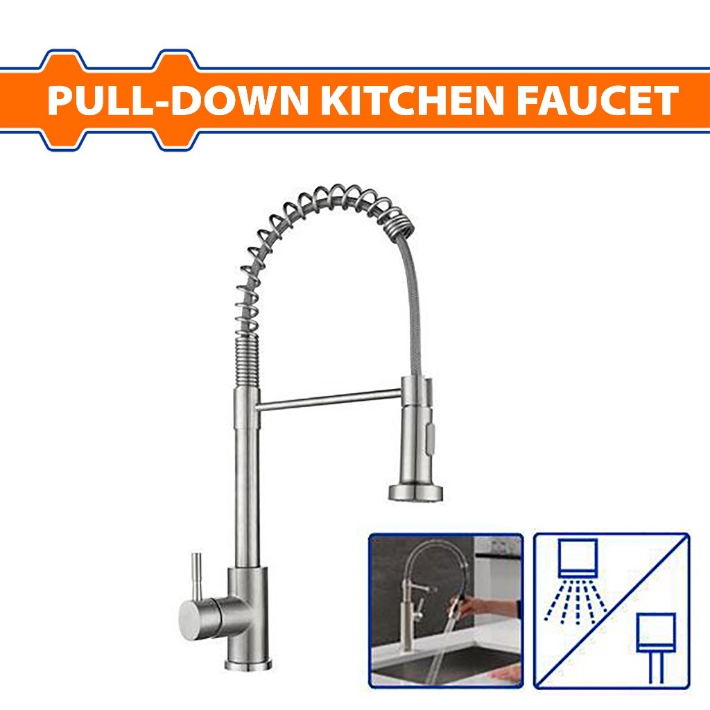 Wadfow WZD4504 Hot/Cold 360° Rotating Adjustment Pull-Down Kitchen Faucet with Brushed Nickel Finish