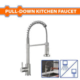 Wadfow WZD4504 Hot/Cold 360° Rotating Adjustment Pull-Down Kitchen Faucet with Brushed Nickel Finish