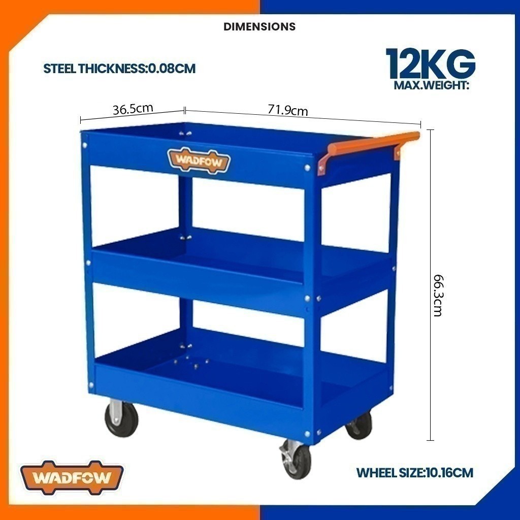 3-Layer Compartment Trays Roller Tool Cart 719 x 365 x 663mm WCS1A13