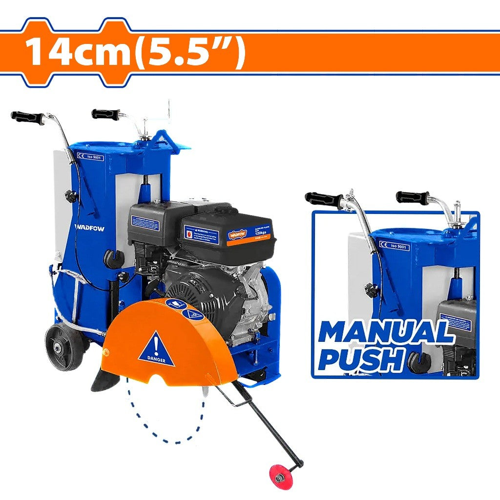 Wadfow WQF2A16 9.6kW (13HP) Gasoline Engine Floor Saw 14cm/5.5in Manual Push Concrete Pavement Saw