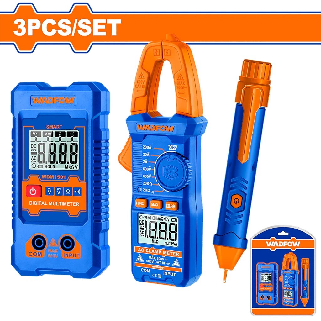 Wadfow WDM94011 3PCS/SET Electrical Test Kit Voltage Detector, Digital Multimeter & AC Clamp Meter