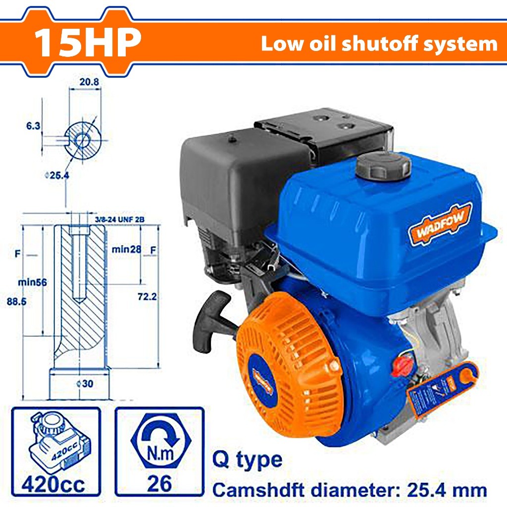 Wadfow WGNAA190Q 15.0HP 4-stroke Industrial Marine Low Speed Gasoline Engine Generator