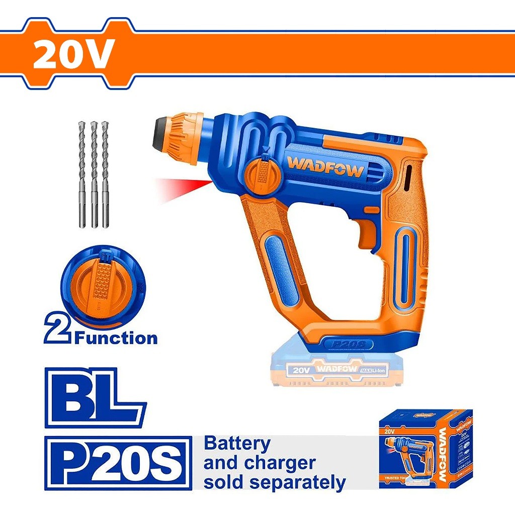 Wadfow WLM1516/WLM1B161 P20S 20V Lithium-Ion Cordless Rotary Hammer with & without Battery-Charger