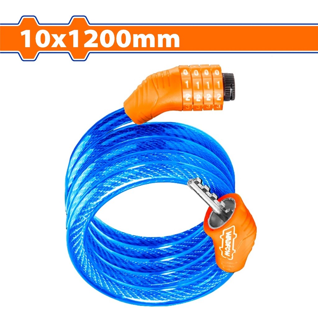 Wadfow WBK2110 10mm x 1200mm 4-Digit PVC Coated Braided Combination Bicycle Cable Lock
