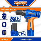 Wadfow S12 Series Lithium-Ion Cordless Drill 12v With 2Pcs Battery & Charger