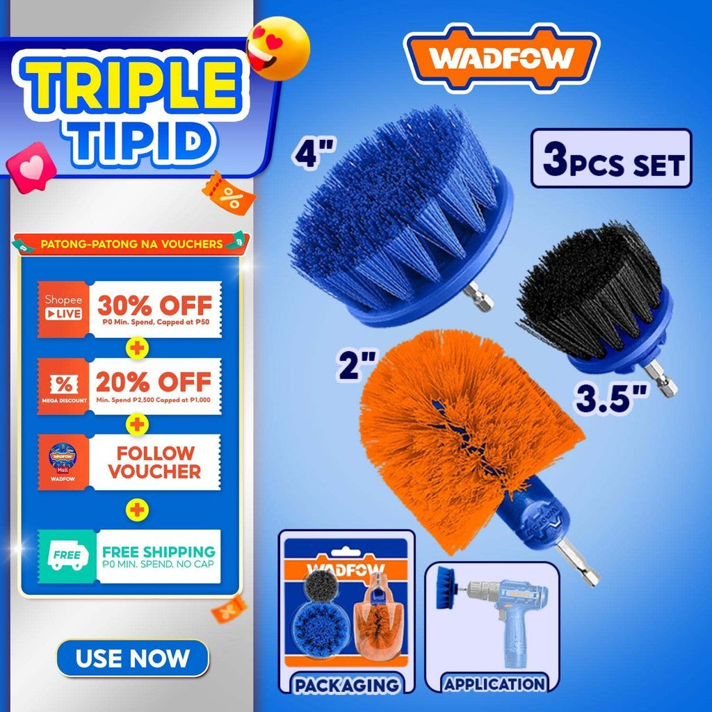 Wadfow WND5401 3PCS/Set 1/4inch Multi-Purpose Drill Brush Head Set