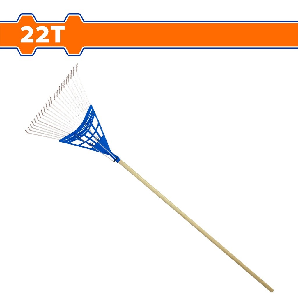 Wadfow 1200mm (22Teeth) Wooden Handle Poly Steel Leaf Rake | Raking Leaves Grass Clipping