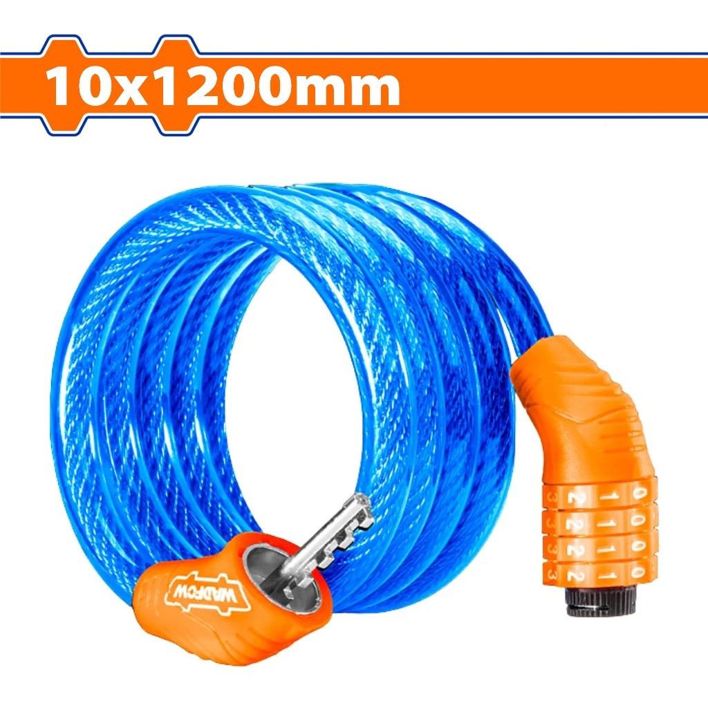 Wadfow WBK2110 10mm x 1200mm 4-Digit PVC Coated Braided Combination Bicycle Cable Lock