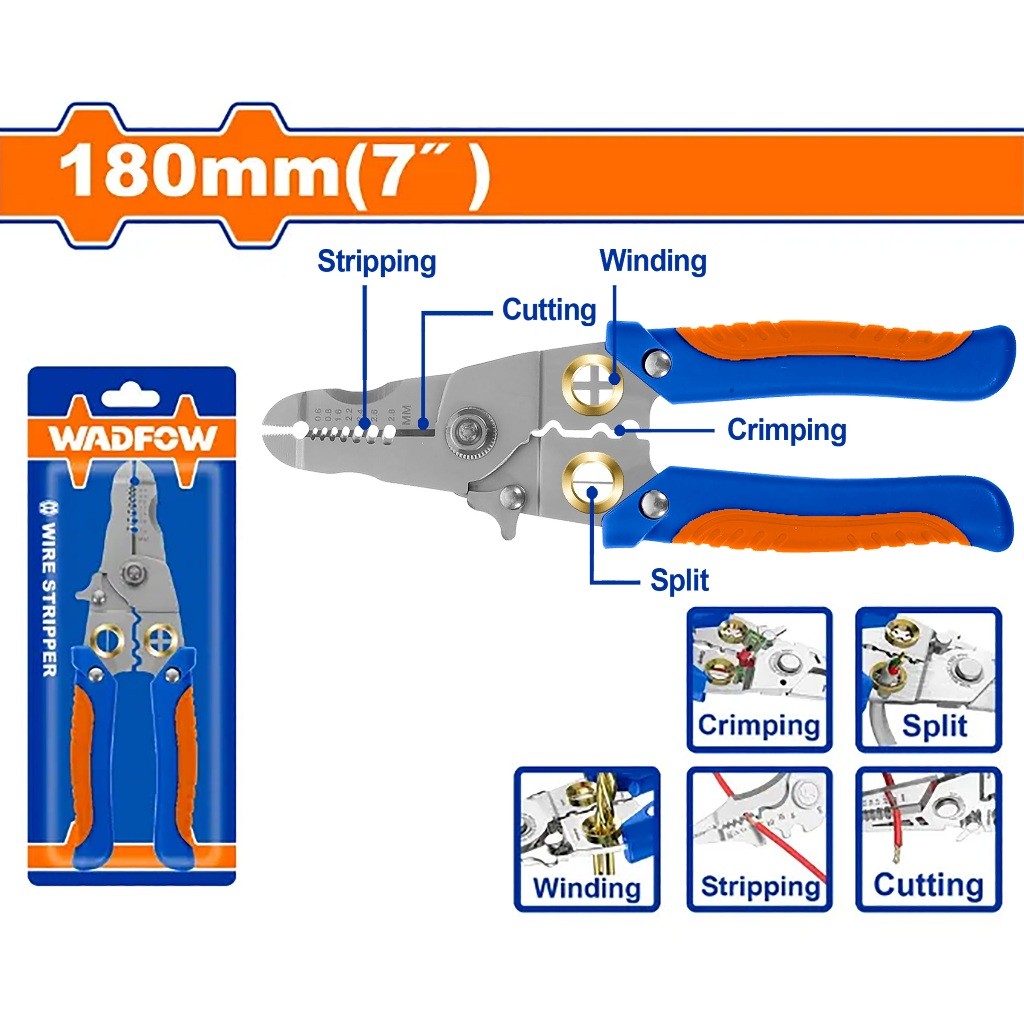 Wadfow WPL5627 180mm(7in) Wire Stripper Sharp Edge For Cutting