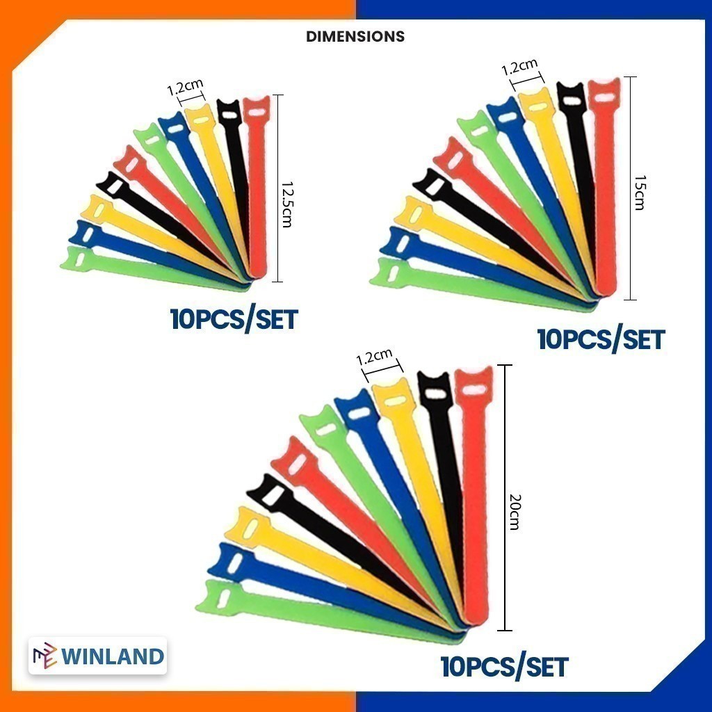 Wadfow by Winland Reusable Velcro Straps Nylon Cable Ties Set of 5-10 pieces WTE6 WAD-HT