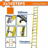 Wadfow 2 x 10 | 2 x 12 | 2 x 14 Extension Fiberglass Ladder Max Load 150kg(330 lbs)