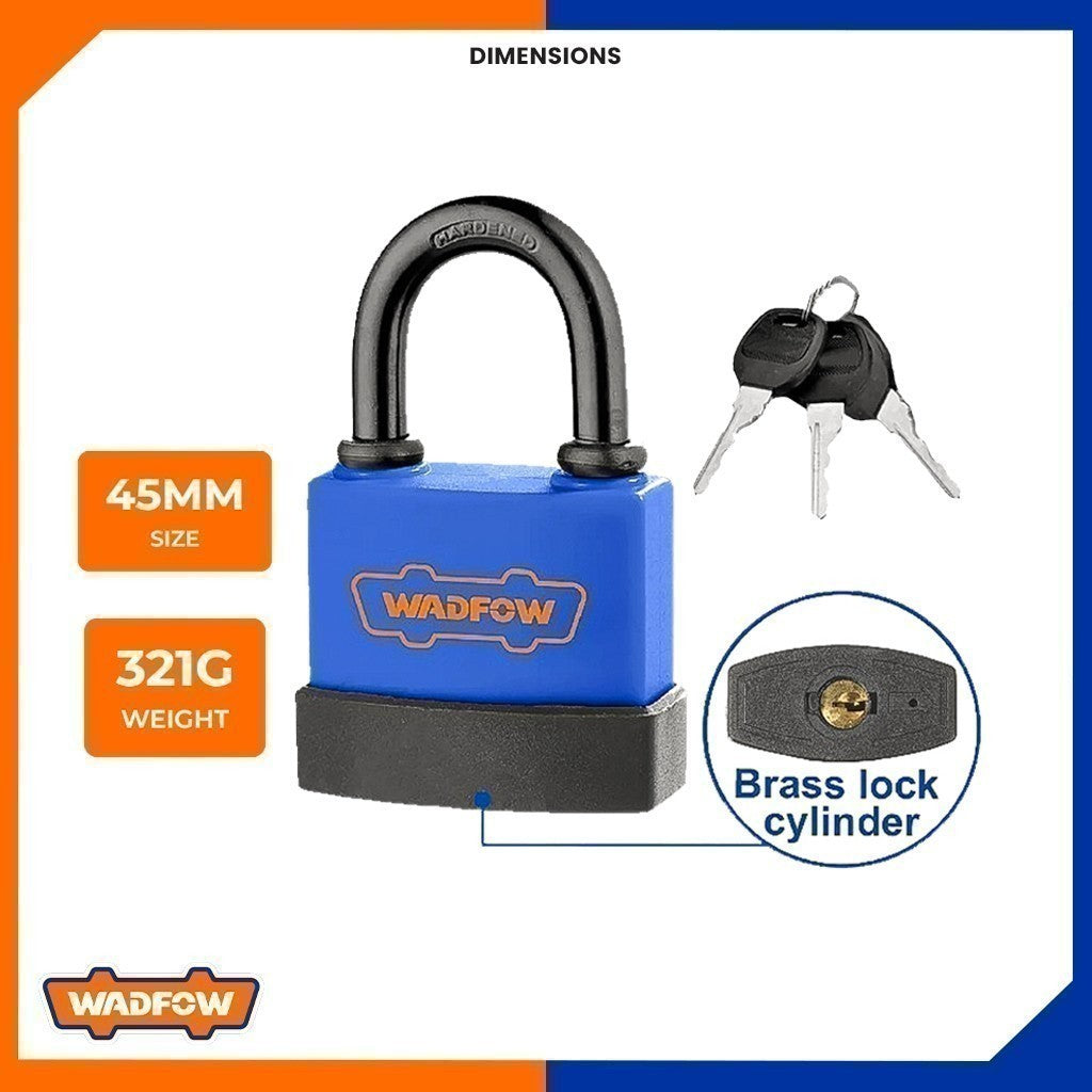Wadfow WPD9445 | WPD9455 45mm-55mm Anti-Rust Weatherproof Laminated Iron Padlock Includes 3 Keys
