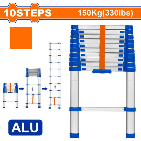 Wadfow WLD5H06 | WLD5H10 6 Steps | 8 Steps | 10 Steps (150kg/330lbs) Telescopic Aluminum Ladder