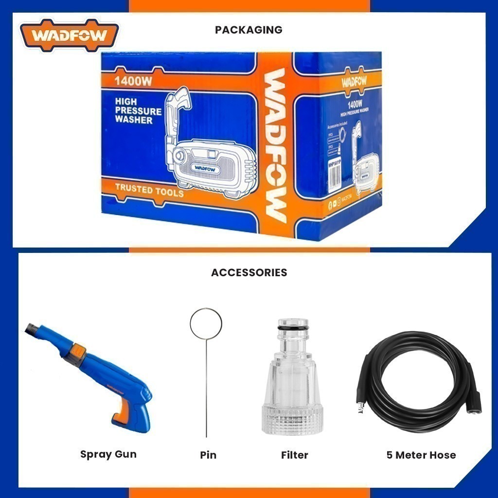 Wadfow 1400W 90 Bar Industrial Self Priming High Pressure Washer