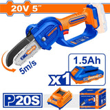 Wadfow P20S/20V 5inches(130mm) Lithium-Ion Cordless Pruner Saw Bar