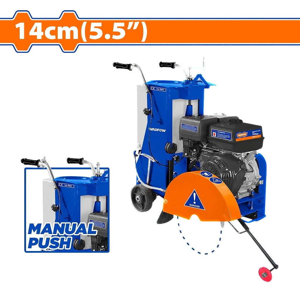 Wadfow WQF2A16 9.6kW (13HP) Gasoline Engine Floor Saw 14cm/5.5in Manual Push Concrete Pavement Saw