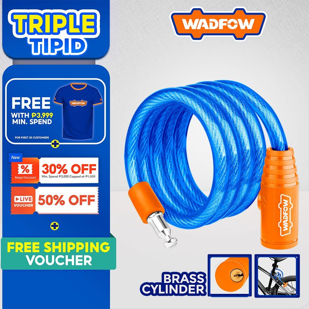 Wadfow 12mm x 800mm | 12mm x 1200mm | 15mm x1200mm Bicycle Lock / Safety Lock 2pcs keys WBK111 (WHT)