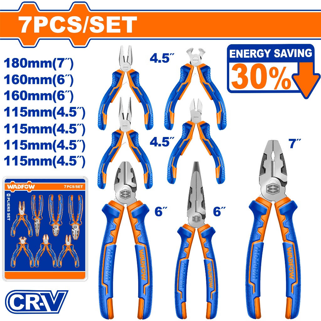 Wadfow WPS0617 7PCS/Set High Leverage Pliers Set with Strong Grip and Comfortable Handle