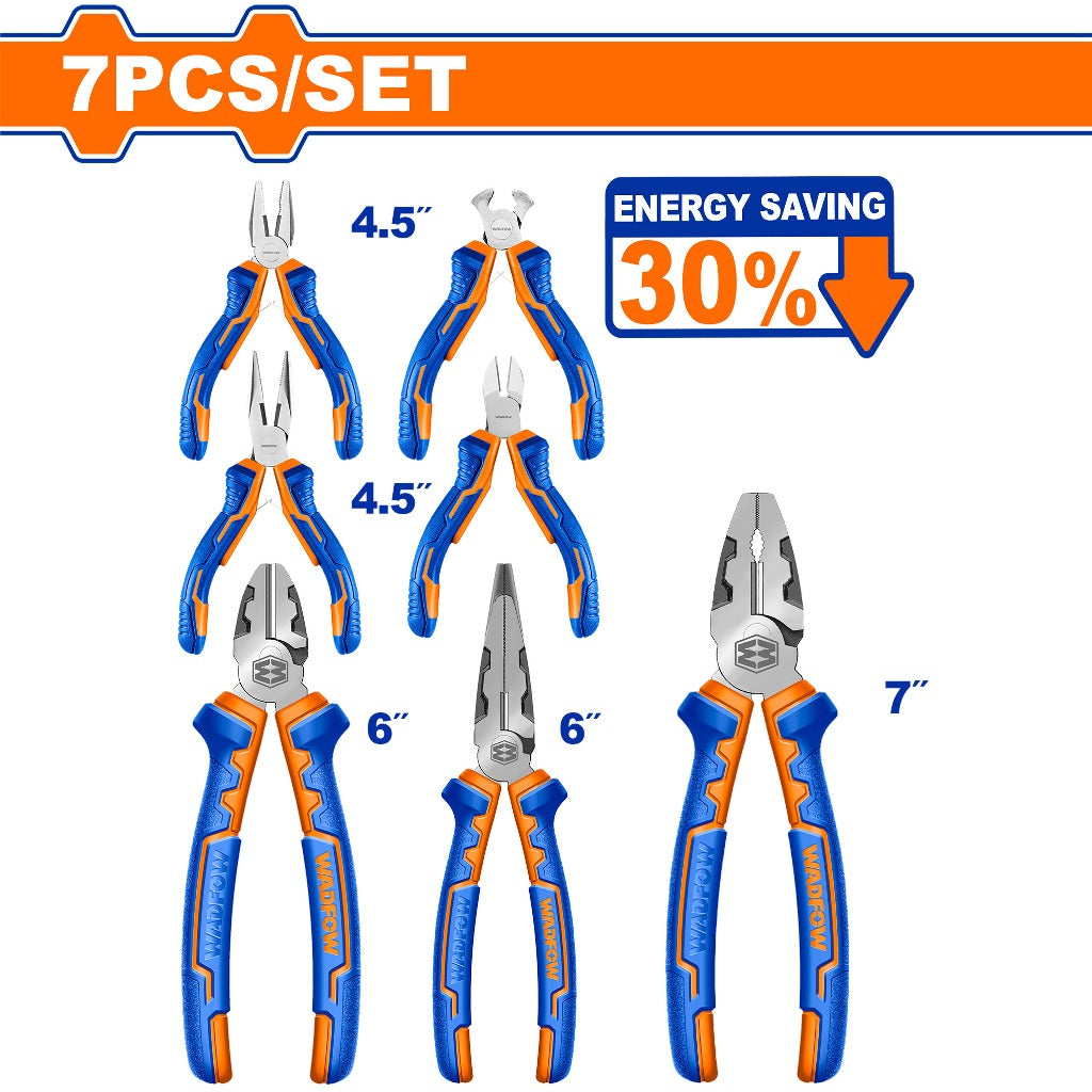 Wadfow WPS0617 7PCS/Set High Leverage Pliers Set with Strong Grip and Comfortable Handle