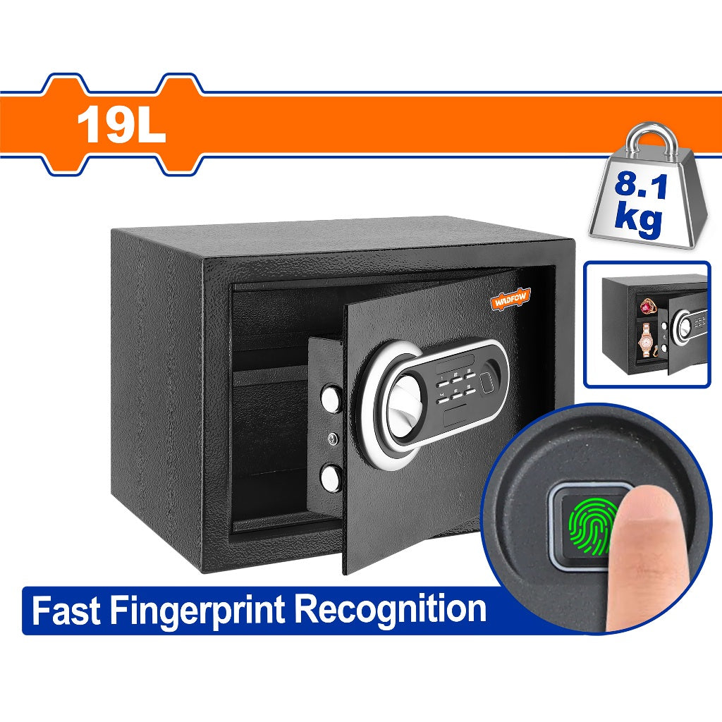 Wadfow WEB3525 19Liters Electronic Security Safety Box Vault with Fast Fingerprint Recognition
