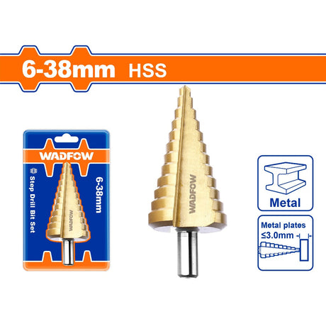 Wadfow Step Drill Bit Cone Drill Bits High Speed Steel Size:6-38mm /  Size:10-45mm (SOLD PER PIECE)