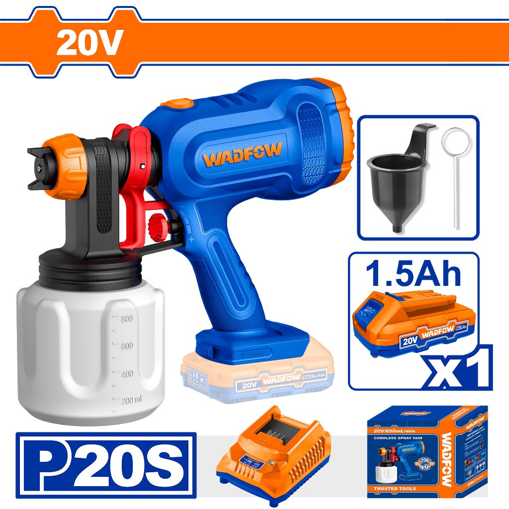 Wadfow WSU30662 P20S/20V Lithium-Ion Cordless Spray Paint Gun