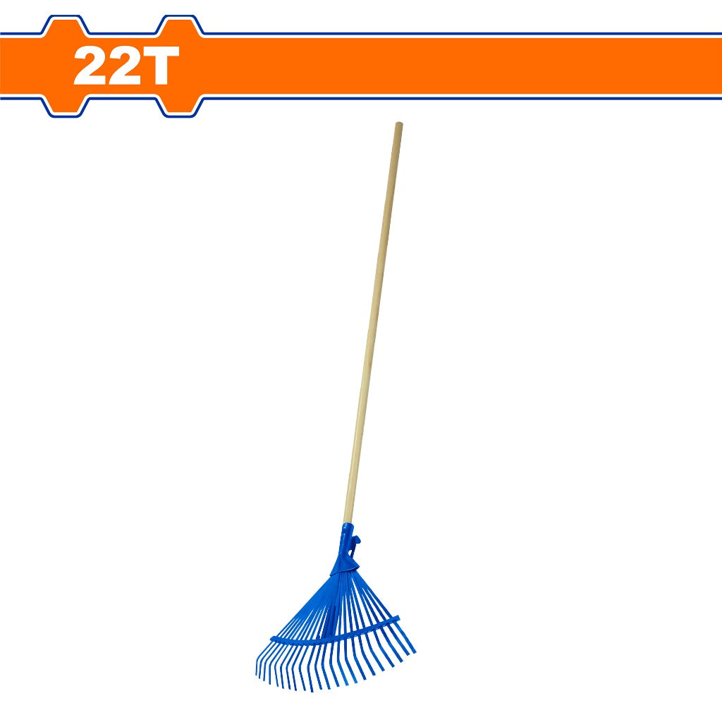 Wadfow 1200mm (22Teeth) Wooden Handle Poly Steel Leaf Rake | Raking Leaves Grass Clipping