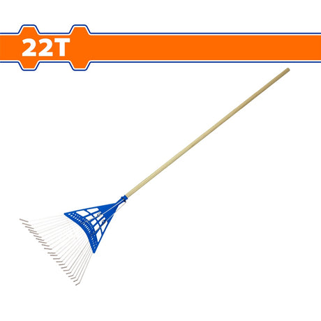 Wadfow 1200mm (22Teeth) Wooden Handle Poly Steel Leaf Rake | Raking Leaves Grass Clipping