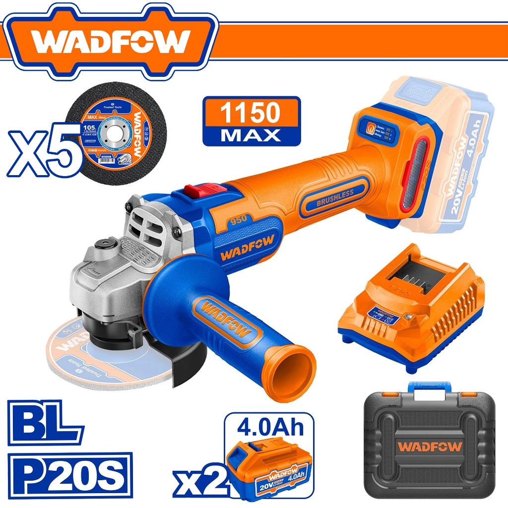 Wadfow by Winland P20S/20V Lithium-Ion Cordless Angle Grinder 1150W WLAPB512 WAD-CT